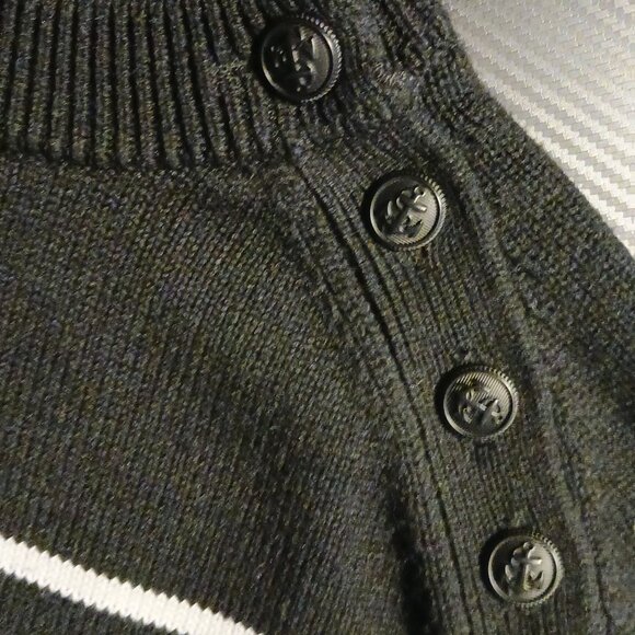 Zara Anchor Button Detail‎ Knit Sweater Black & White Stripe Size S - Picture 7 of 12